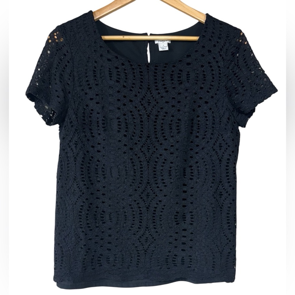 J Crew Black Lace Top Short Sleeve Eyelet Lace Blouse | Womens 8